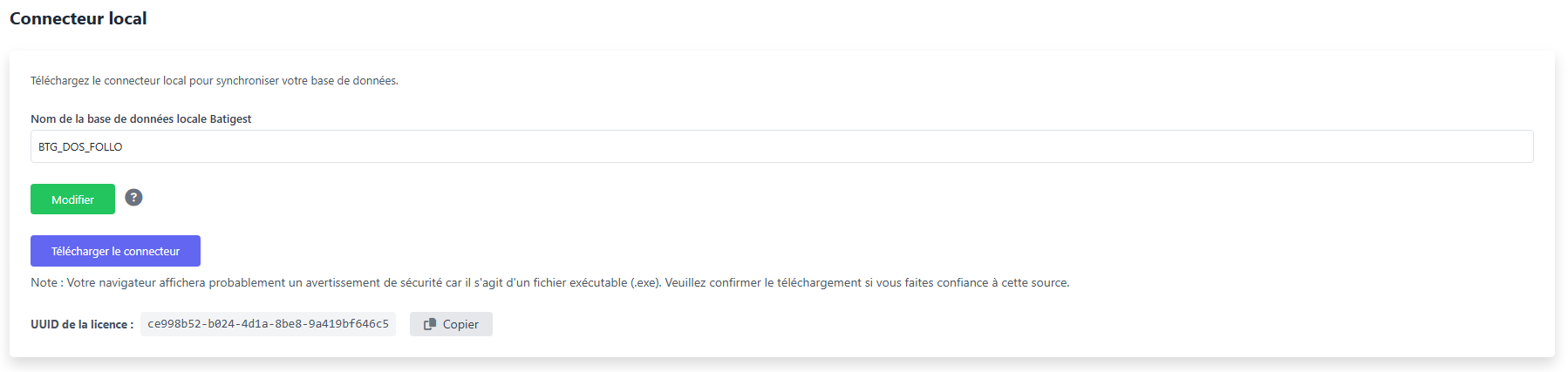 Informations de licence dans l'interface de FolloYou